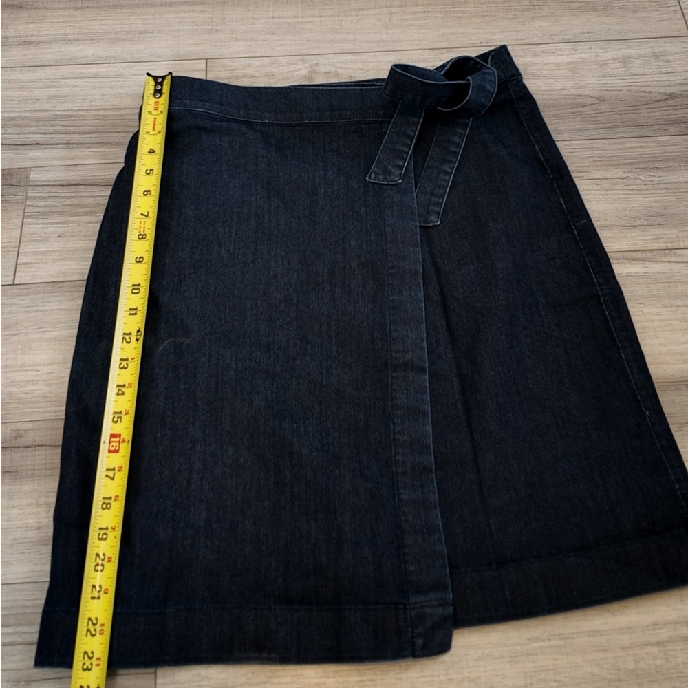 LOFT Dark Blue Denim Wrap Skirt 14 High Waist Jean Skirt Workplace Office Fall - Picture 6 of 11